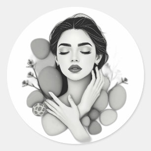 Adesivo Redondo Serene Mulher com Pedras e Plantas