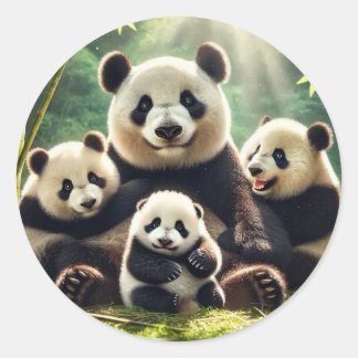 Adesivo Redondo "Serene Panda Family in the Forest Sticker"