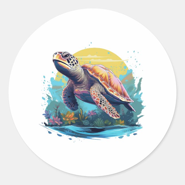 Adesivo Redondo Serene Underwater Turtle (Frente)