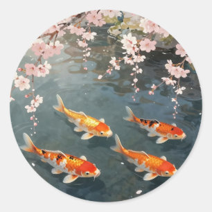 Adesivo Redondo Serenidade de Cerejeira em Lago de Koi