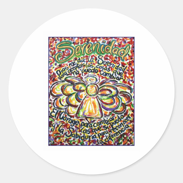 Adesivo Redondo Serenity Prayer Angel (Texto Espanhol) (Frente)