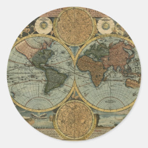Adesivo Redondo Série de Mapa Antiquado