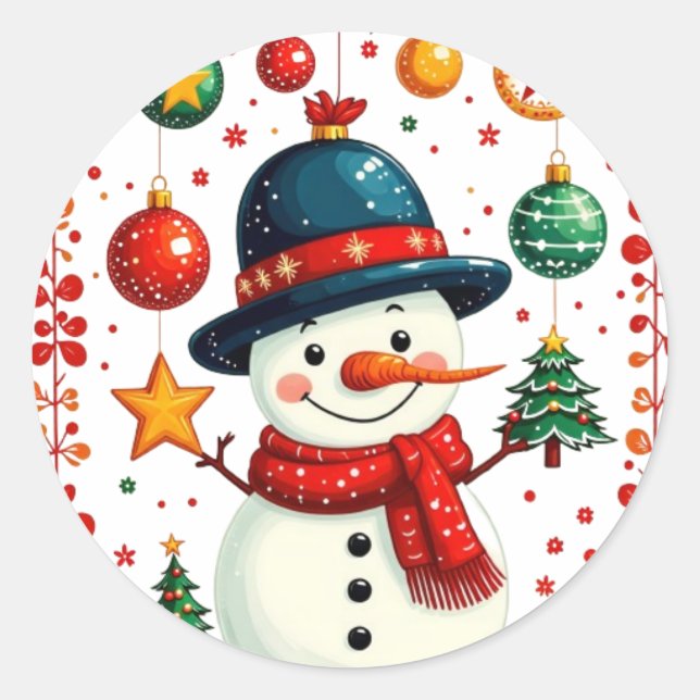 Adesivo Redondo Série de Natal 3 - Stickers Snowman (Frente)