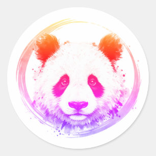 Adesivo Redondo Série Nishiki - Panda Olhando Neon Sumi-e