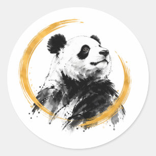 Adesivo Redondo Série Nishiki - Panda olhando para cima em Sumi-e