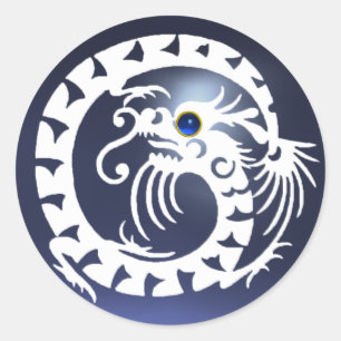 Adesivo Redondo SERPENTEIE O DRAGÃO, branco, safira azul, topázi