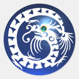 Adesivo Redondo SERPENTEIE O DRAGÃO, safira branca, azul de
