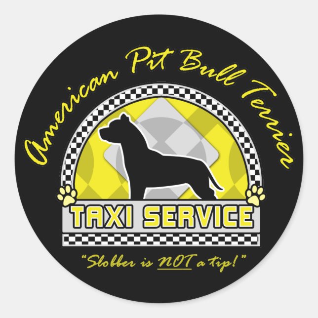 Adesivo Redondo Serviço Americano de Touro Terrier Taxi (Frente)