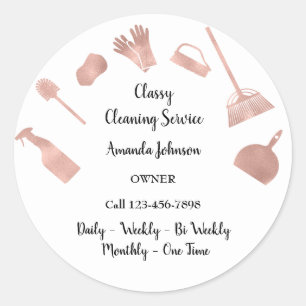 Adesivo Redondo Serviço de limpeza clássico Maid Rosa White