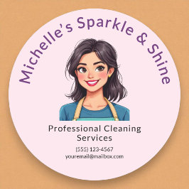 Adesivo Redondo Serviço de Limpeza da Casa, Mulher Moderna, rosa