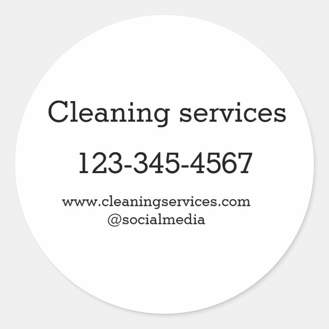 Adesivo Redondo Serviços de limpeza adicionar número de endereço d (Frente)
