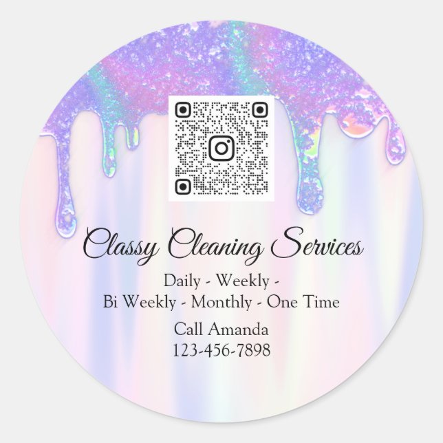 Adesivo Redondo Serviços de Limpeza Drives QRCode Maid Housekeeper (Frente)