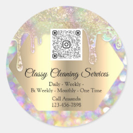Adesivo Redondo Serviços de Limpeza Drives QRCode Maid Housekeeper