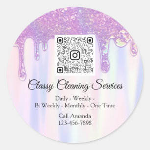 Adesivo Redondo Serviços de Limpeza Empregado Agregador QRCode Pur