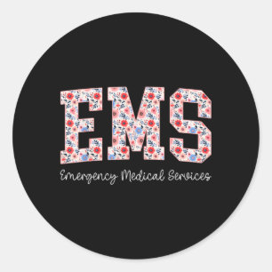 Adesivo Redondo Serviços Médicos de Emergência Floral Ems Emt