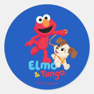 Adesivo Redondo Sesame Street   Elmo e Tango correndo