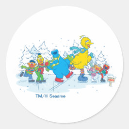 Adesivo Redondo Sesame Street | Ice Skating Friends Sticker