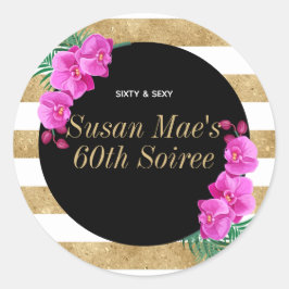 Adesivo Redondo Sessenta e sexy Dourada Black 60º aniversário Soir