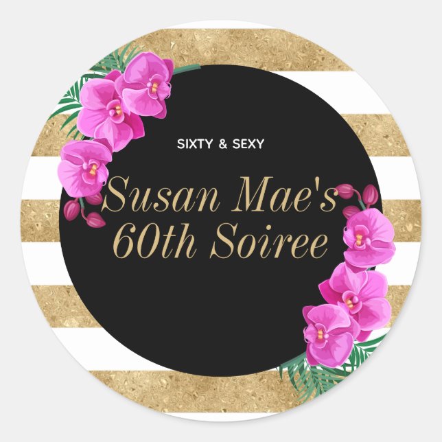 Adesivo Redondo Sessenta e sexy Dourada Black 60º aniversário Soir (Frente)
