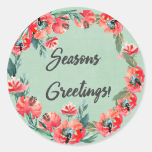 Adesivo Redondo Sessões Saudações Vermelha Floral Watercolor