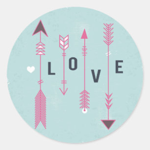 Adesivo Redondo Setas de Amor Shabby Chic Azul e Rosa Vintage