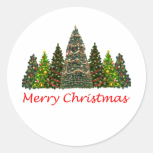 Adesivo Redondo Sete Árvores de Natal, Feliz Natal