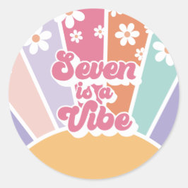 Adesivo Redondo Sete é uma Vibe Retro Sunshine Rainbow Daisy