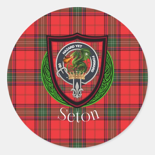 Adesivo Redondo Seton Scottish Clan Tartan & Crest (Frente)