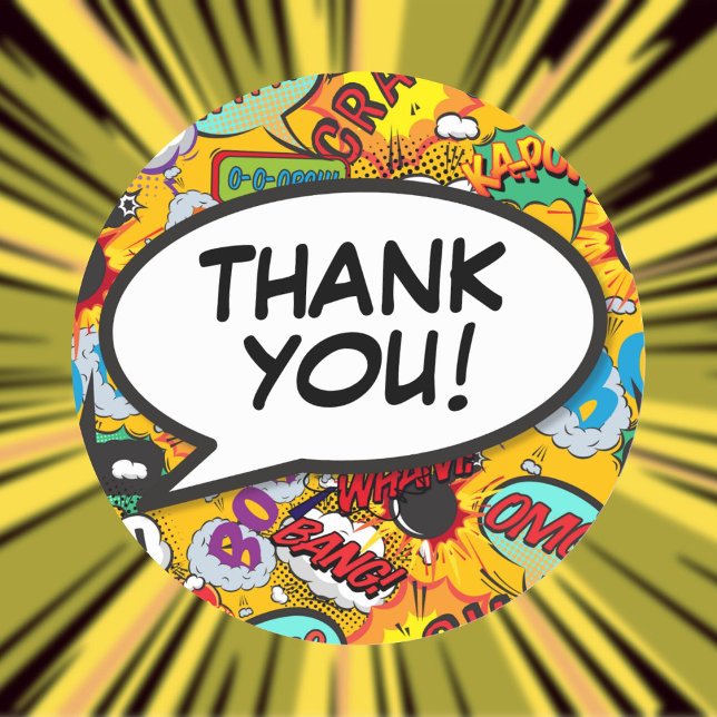 Adesivo Redondo Seu discurso de agradecimento Mensagem Bolha de Fa (Your Thank You Message Speech Bubble Fun Comic Classic Round Sticker)