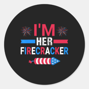 Adesivo Redondo Seu Firecracker 4 de julho Correspondendo Casal Pa