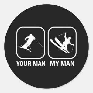 Adesivo Redondo Seu Homem Meu Homem Engraçado Biathlete Esquiando