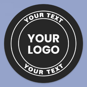 Adesivo Redondo Seu logotipo carregado + texto circular em negrito