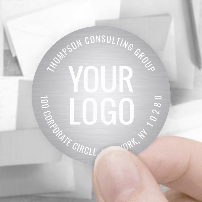 Adesivo Redondo Seu logotipo comercial Silver Faux Foil Return End (Criador carregado)