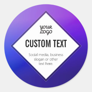 Adesivo Redondo Seu Logotipo e Texto Personalizável   Roxo Ombre