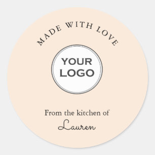 Adesivo Redondo Seu logotipo 'Made with love' Peach