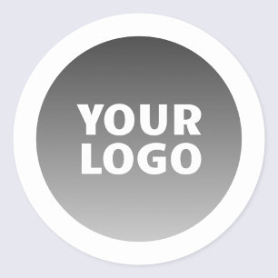 Adesivo Redondo Seu Logotipo & Moderno Branco com Borda Ombre Cinz