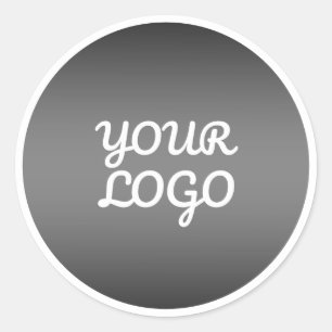 Adesivo Redondo Seu Logotipo & Moderno Branco com Borda Ombre Cinz