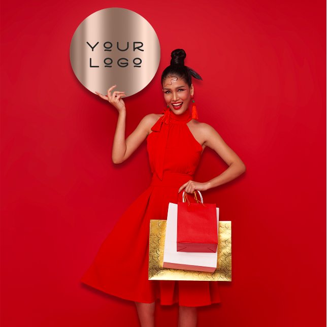 Adesivo Redondo Seu logotipo, moderno minimalismo metálico, Rosa o (Your Logo Modern Metallic Minimalism Online Rose Classic Round Sticker)