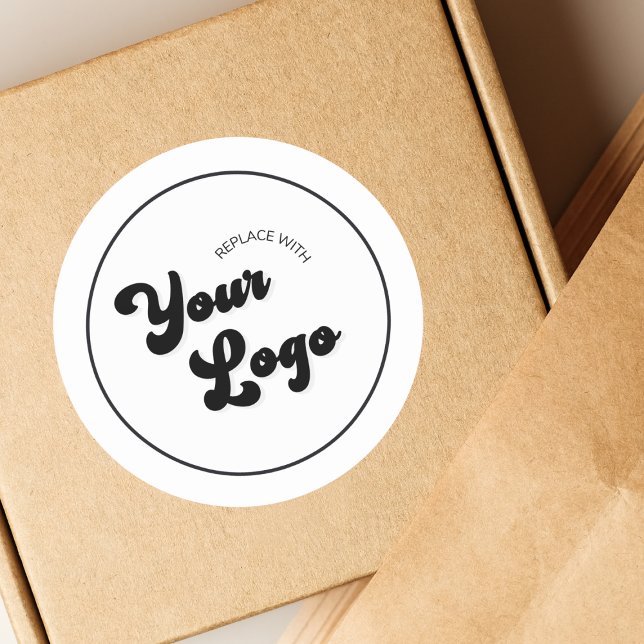 Adesivo Redondo Seu logotipo retrô aqui Promo Empresarial   (Criador carregado)