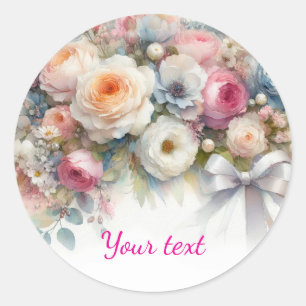 Adesivo Redondo Seu Modelo de Floral de Aquarela com Texto Persona