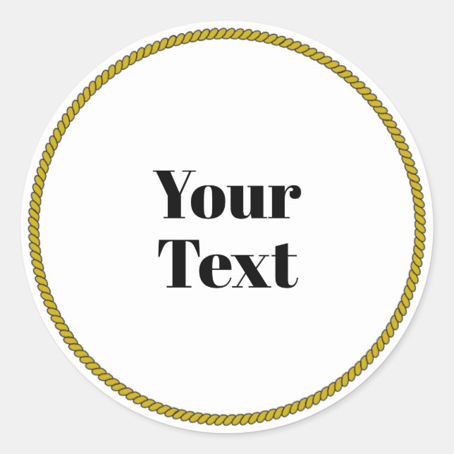 Adesivo Redondo Seu modelo de texto, círculo branco, texto preto, (Frente)