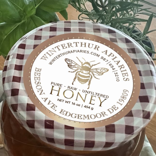 Adesivo Redondo Seu Nome Aqui É Editável Dourado Rótulo De Abelhas (Criador carregado)