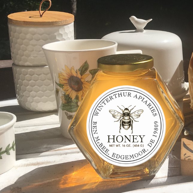 Adesivo Redondo Seu nome aqui é White Honey Jar Bele Label Editáve (Criador carregado)