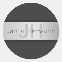 Adesivo Redondo Seu nome e monograma | Vista de prata cinzenta e f