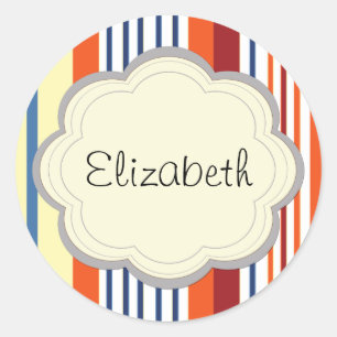 Adesivo Redondo Seu Nome - Listras, Linhas Paralelas - Azul Amarel