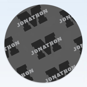 Adesivo Redondo Seu nome ou nome comercial   Cinza Masculina Moder
