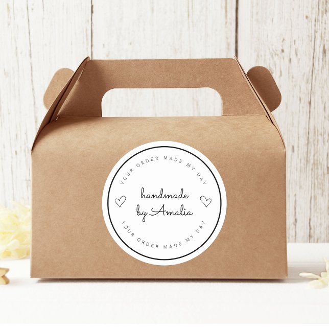 Adesivo Redondo "Seu pedido me faz ganhar o dia | Manuscrito com s (Criador carregado)