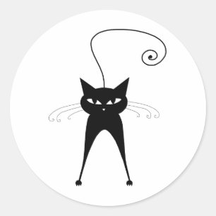 Adesivo Redondo Seu Texto - Caractere de Gato Preto - Pose 5
