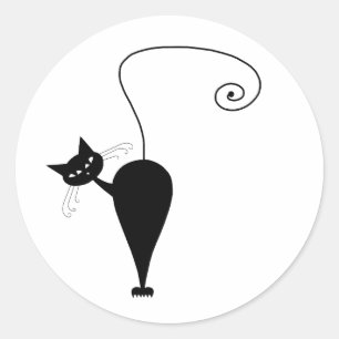 Adesivo Redondo Seu Texto - Caractere de Gato Preto - Pose 6