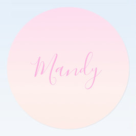 Adesivo Redondo Seu texto | Elegante, Script e Ombre Cor-de-rosa-E